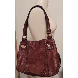 B. MAKOWSKY Brown Leather Woven Hobo Shoulder Purse Bag Designer Quality